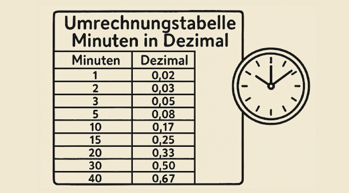 Umrechnungstabelle Minuten in Dezimal