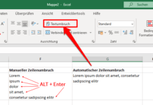 Excel: Zeilenumbruch in einer Zelle einfügen